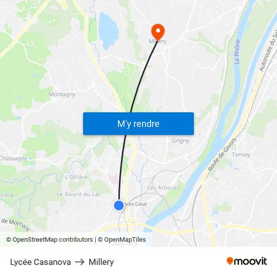 Lycée Casanova to Millery map