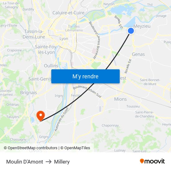 Moulin D'Amont to Millery map