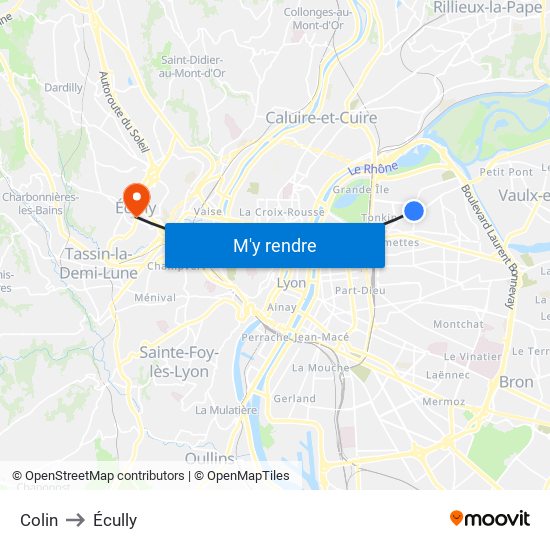 Colin to Écully map
