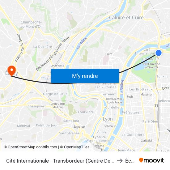 Cité Internationale - Transbordeur (Centre De Congrès) to Écully map