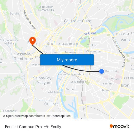 Feuillat Campus Pro to Écully map