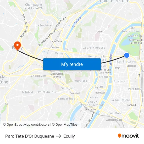 Parc Tête D'Or Duquesne to Écully map