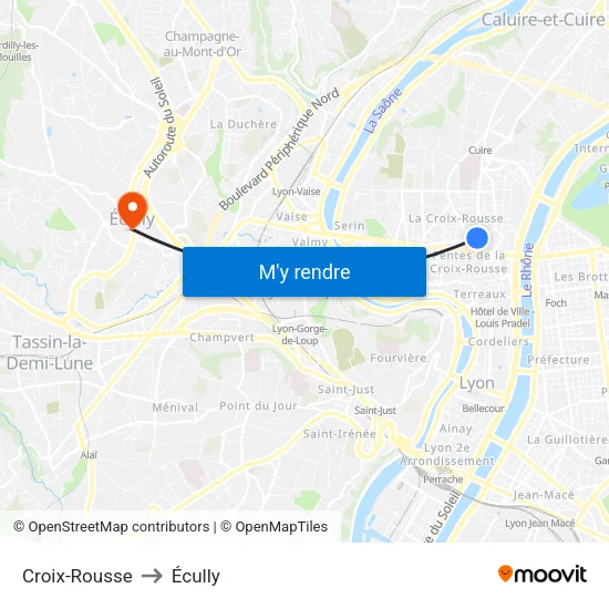 Croix-Rousse to Écully map