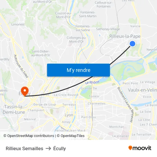 Rillieux Semailles to Écully map