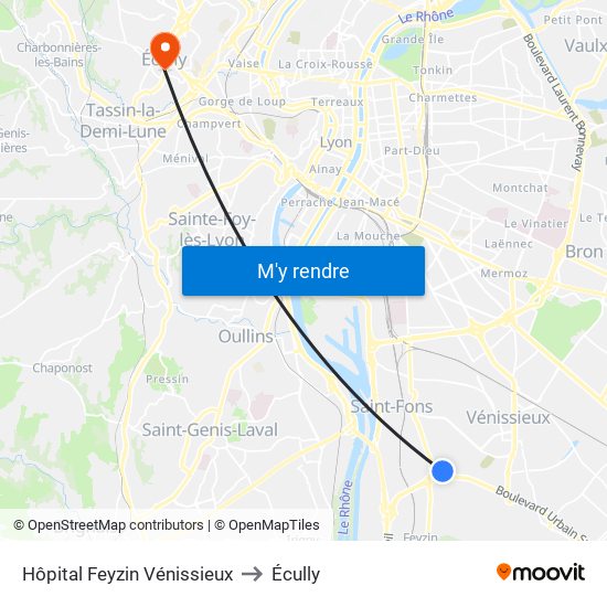 Hôpital Feyzin Vénissieux to Écully map
