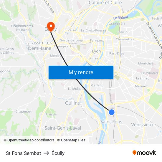 St Fons Sembat to Écully map