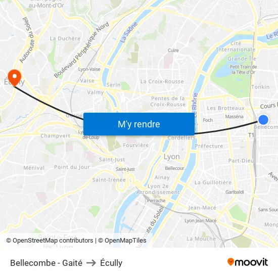 Bellecombe - Gaité to Écully map