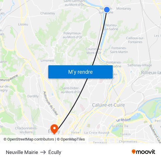 Neuville Mairie to Écully map