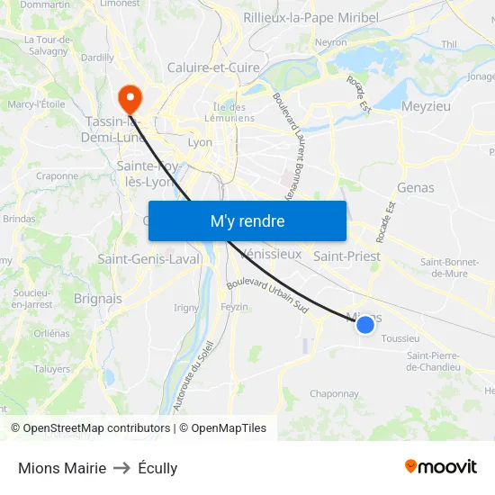Mions Mairie to Écully map