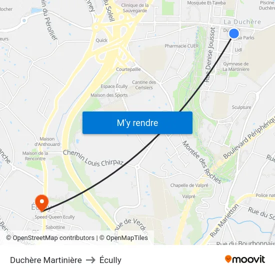Duchère Martinière to Écully map