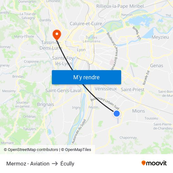 Mermoz - Aviation to Écully map