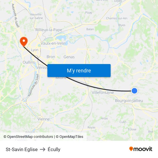 St-Savin Eglise to Écully map