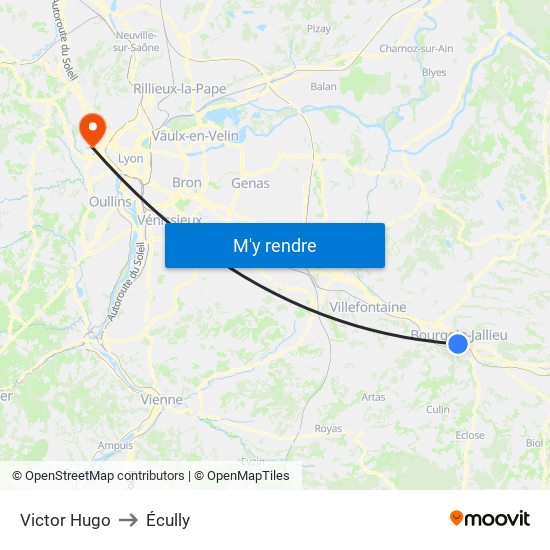 Victor Hugo to Écully map