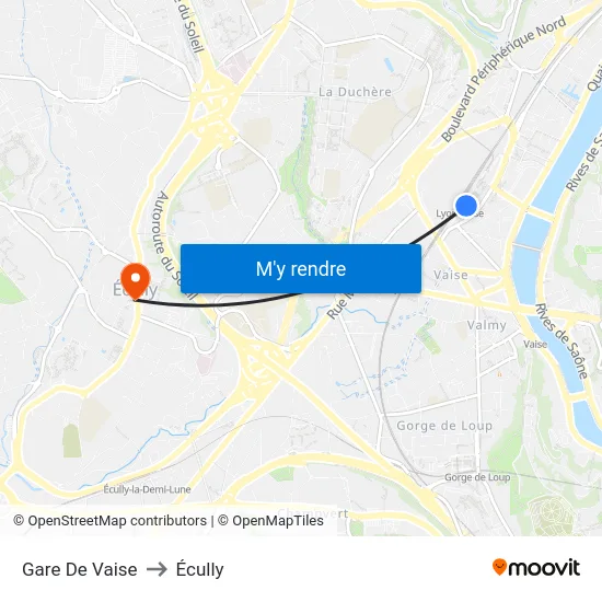 Gare De Vaise to Écully map