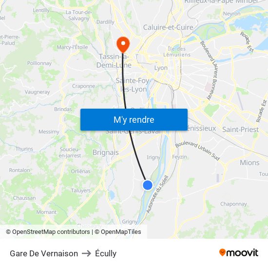 Gare De Vernaison to Écully map