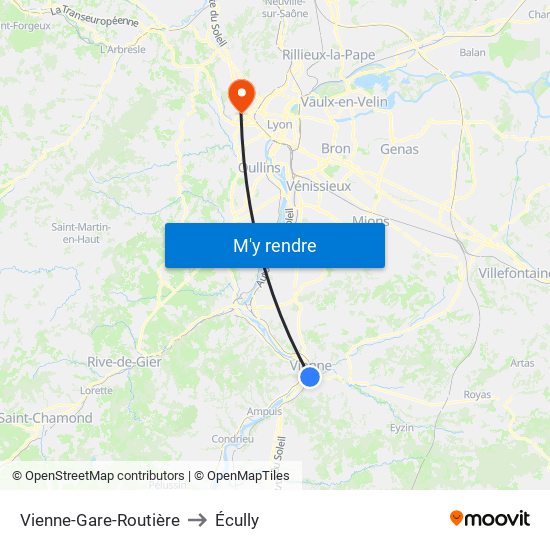 Vienne-Gare-Routière to Écully map