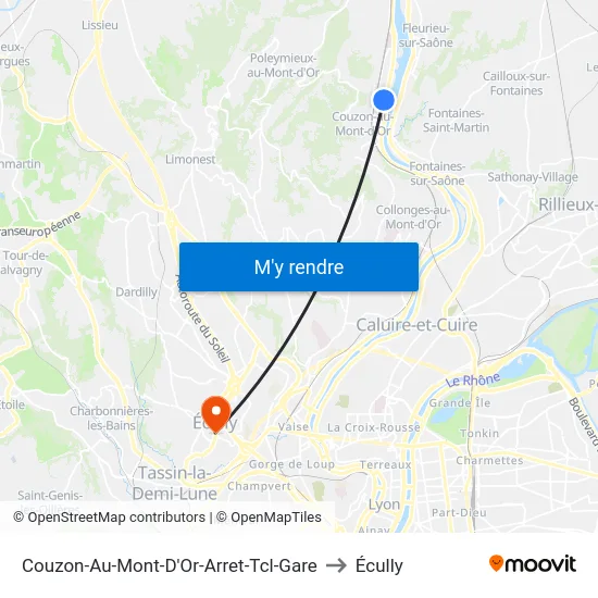 Couzon-Au-Mont-D'Or-Arret-Tcl-Gare to Écully map