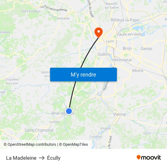 La Madeleine to Écully map