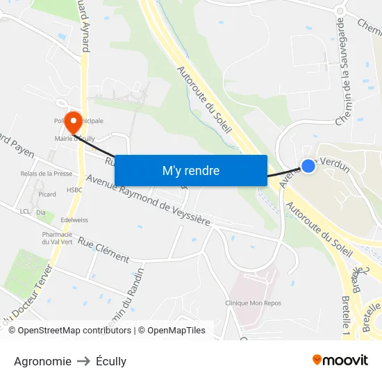 Agronomie to Écully map