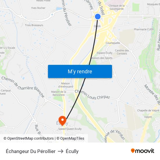 Échangeur Du Pérollier to Écully map