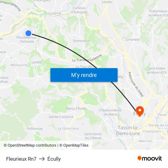 Fleurieux Rn7 to Écully map