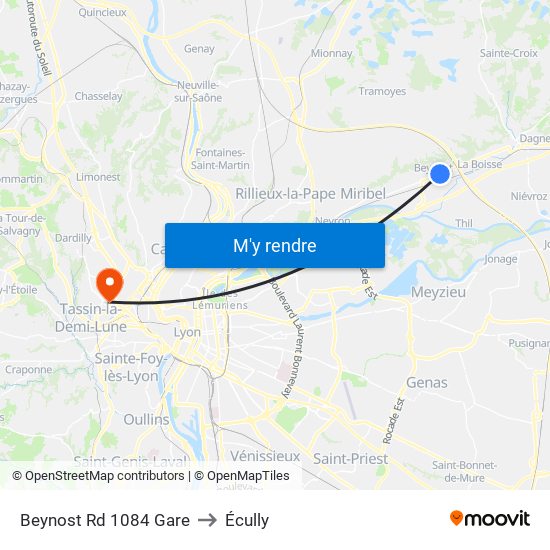 Beynost Rd 1084 Gare to Écully map