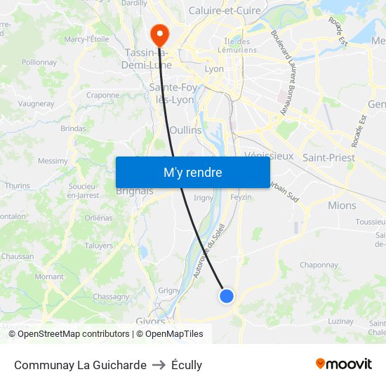 Communay La Guicharde to Écully map