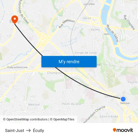 Saint-Just to Écully map