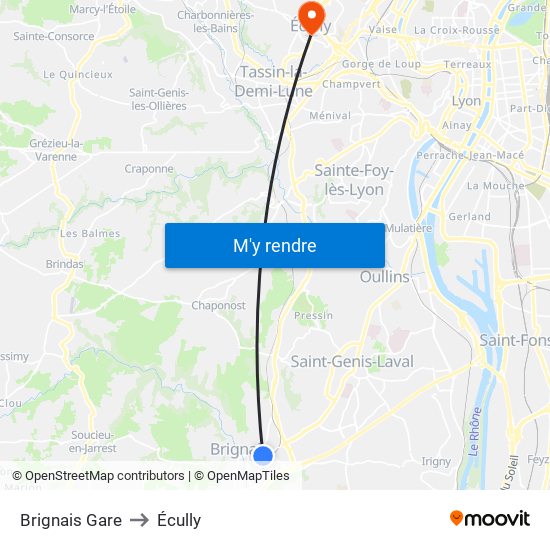 Brignais Gare to Écully map