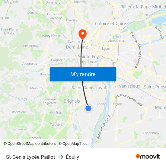 St-Genis Lycée Paillot to Écully map