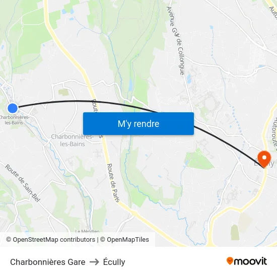 Charbonnières Gare to Écully map
