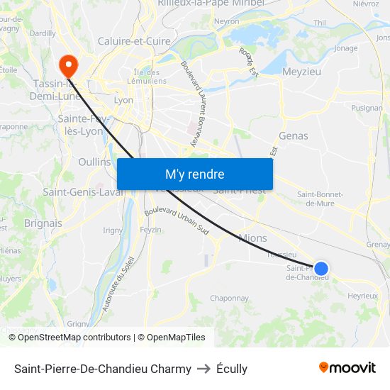 Saint-Pierre-De-Chandieu Charmy to Écully map