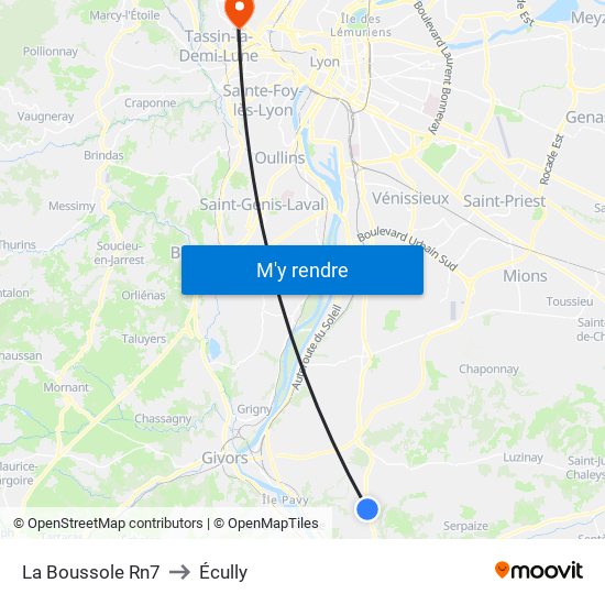 La Boussole Rn7 to Écully map