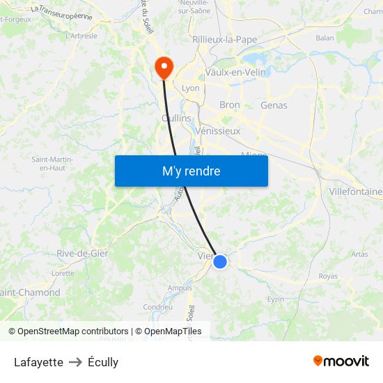 Lafayette to Écully map