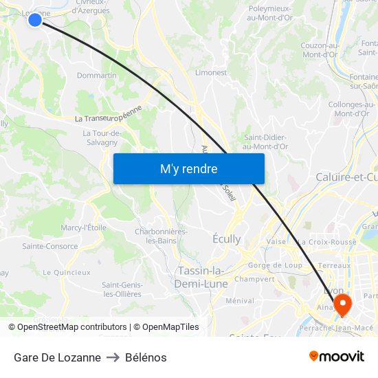 Gare De Lozanne to Bélénos map