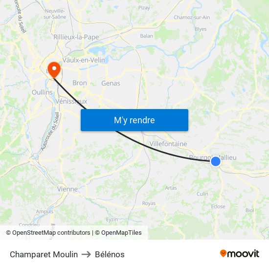Champaret Moulin to Bélénos map