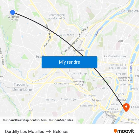 Dardilly Les Mouilles to Bélénos map