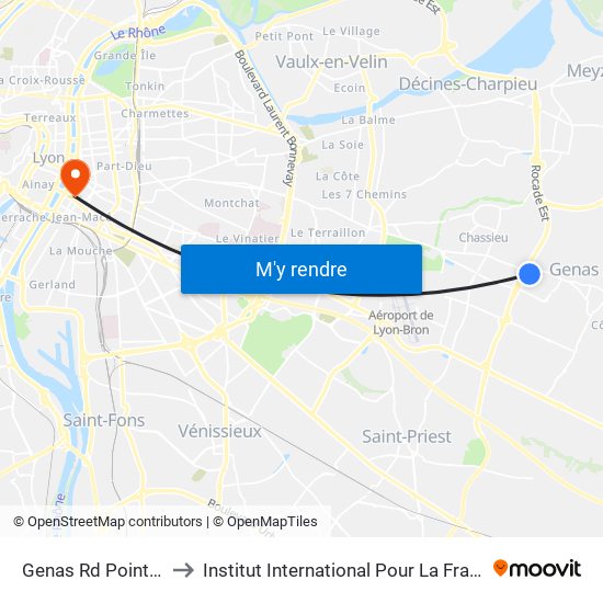 Genas Rd Point Epine to Institut International Pour La Francophonie map