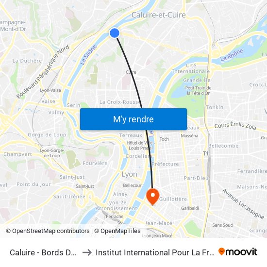 Caluire - Bords De Saône to Institut International Pour La Francophonie map