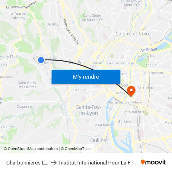 Charbonnières Le Parc to Institut International Pour La Francophonie map