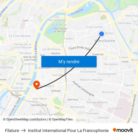 Filature to Institut International Pour La Francophonie map