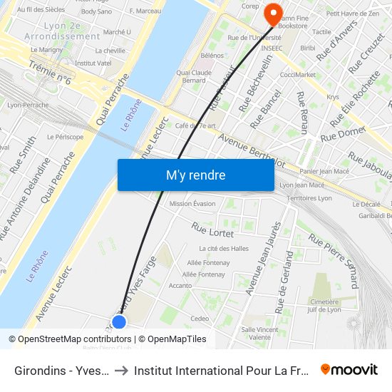 Girondins - Yves Farge to Institut International Pour La Francophonie map