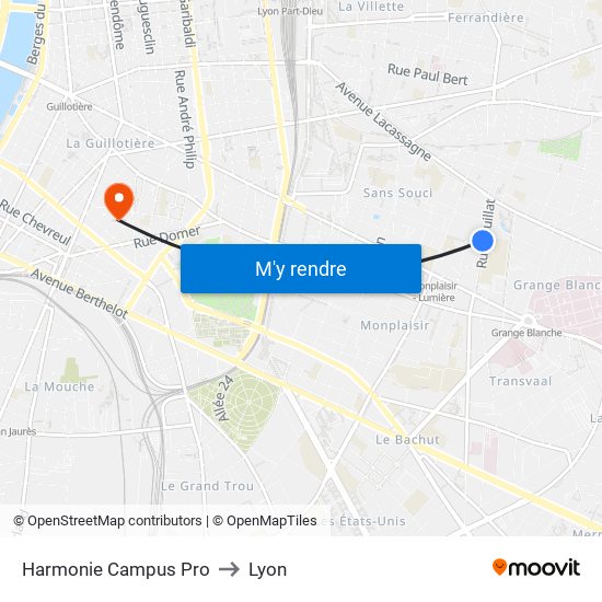 Harmonie Campus Pro to Lyon map