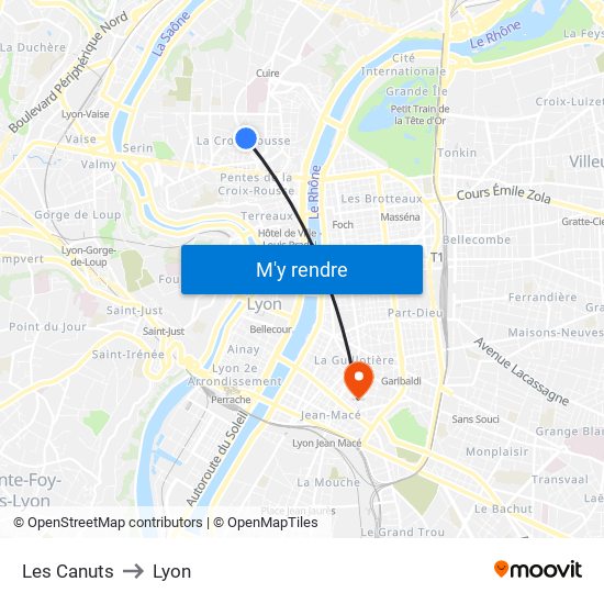 Les Canuts to Lyon map