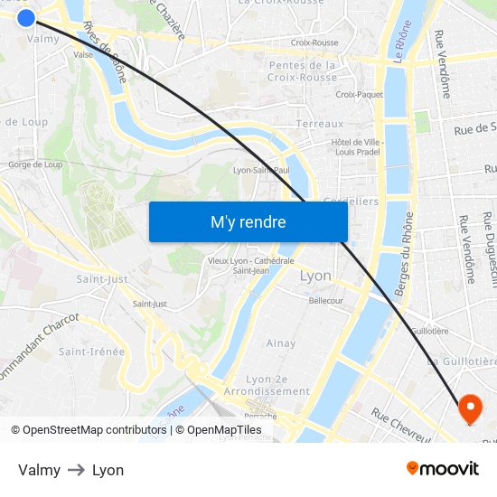 Valmy to Lyon map