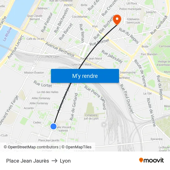 Place Jean Jaurès to Lyon map
