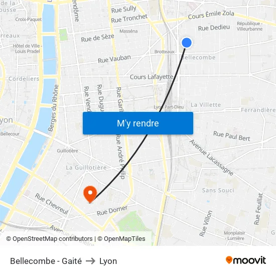 Bellecombe - Gaité to Lyon map