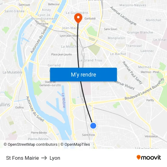 St Fons Mairie to Lyon map