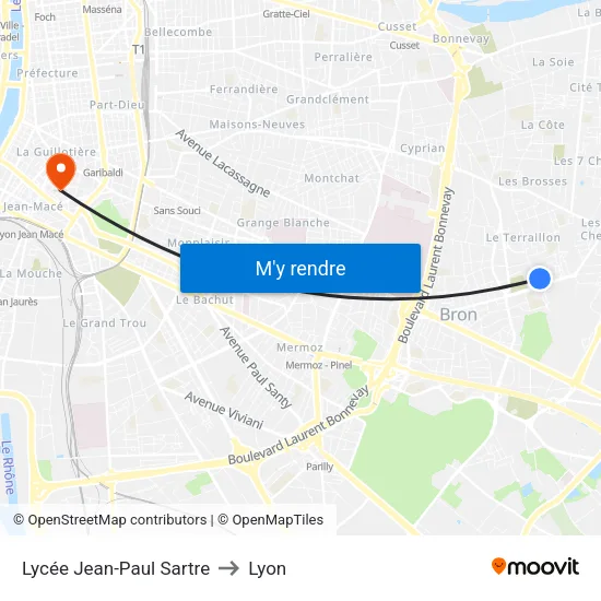 Lycée Jean-Paul Sartre to Lyon map