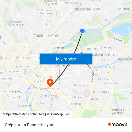 Crépieux La Pape to Lyon map